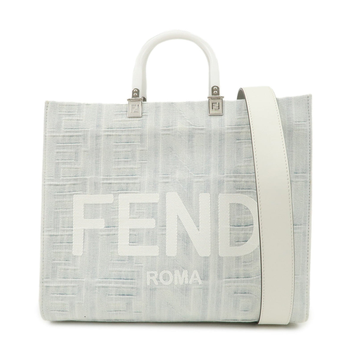 FENDI Leather Sunshine Medium 2Way Tote Bag Hand Bag White 8BH386 Rovelle Bags