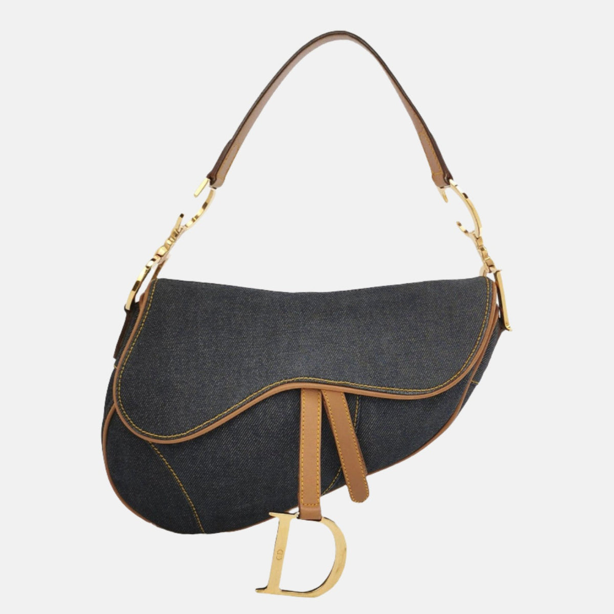 Dior Saddle 2001 Navy Denim with Beige Leather Trim Shoulder Bag Rovelle Bags