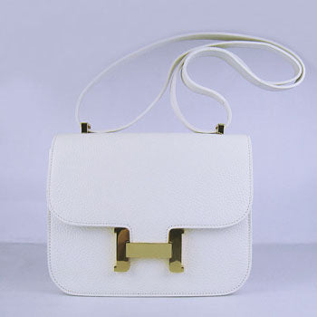 Luxury Hermes Constance Cowskin Leather Bag White Golden