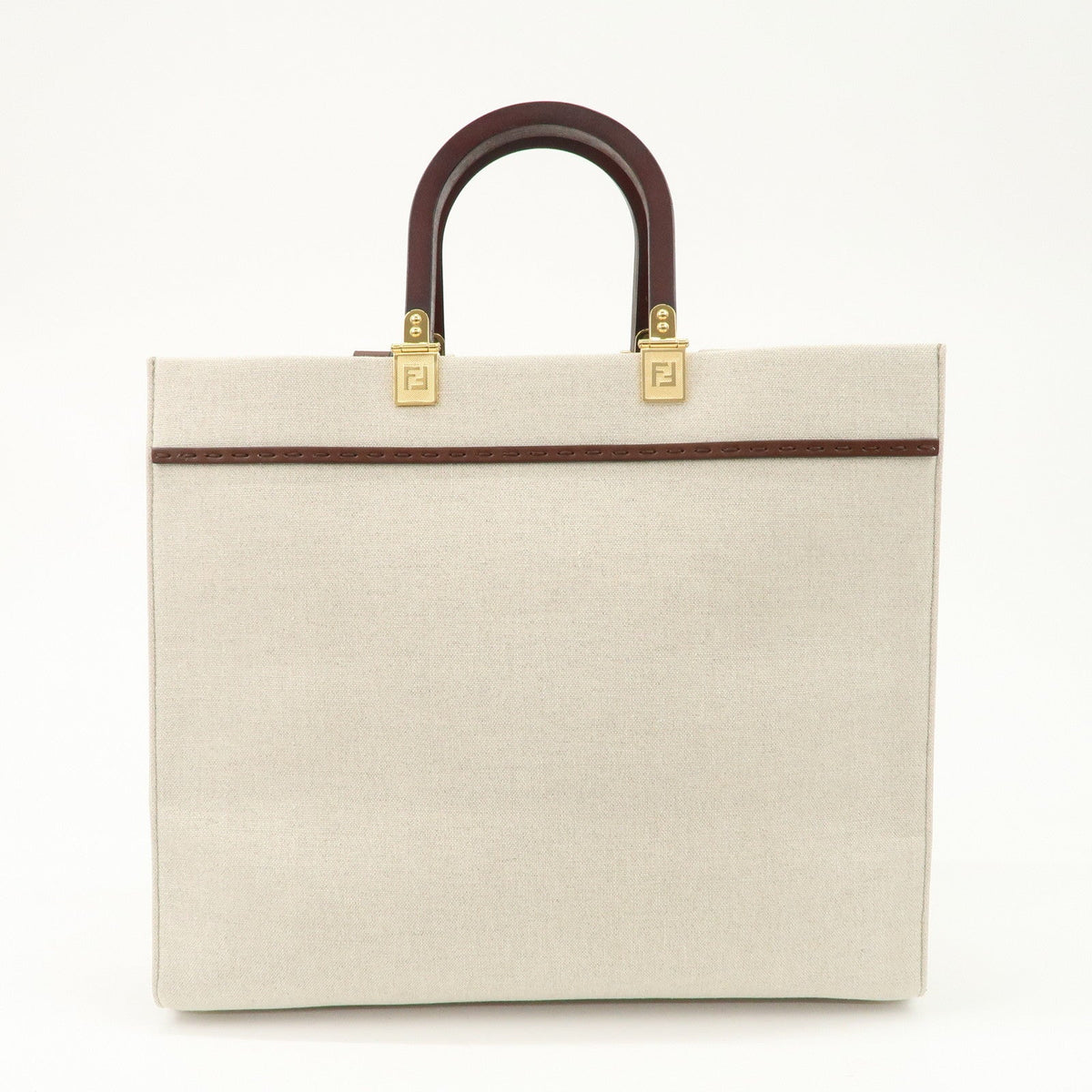 FENDI Leather Canvas Sunshine Medium Tote Bag Natural 8BH386 Rovelle Bags