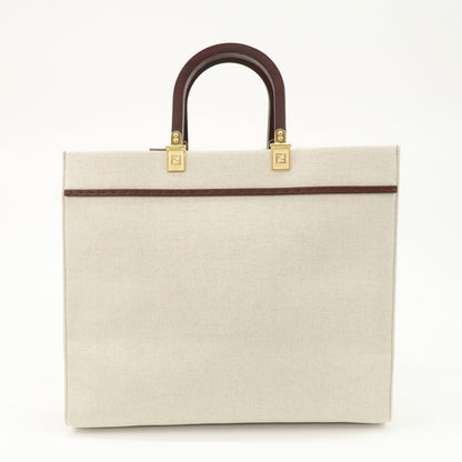FENDI Leather Canvas Sunshine Medium Tote Bag Natural 8BH386 Rovelle Bags