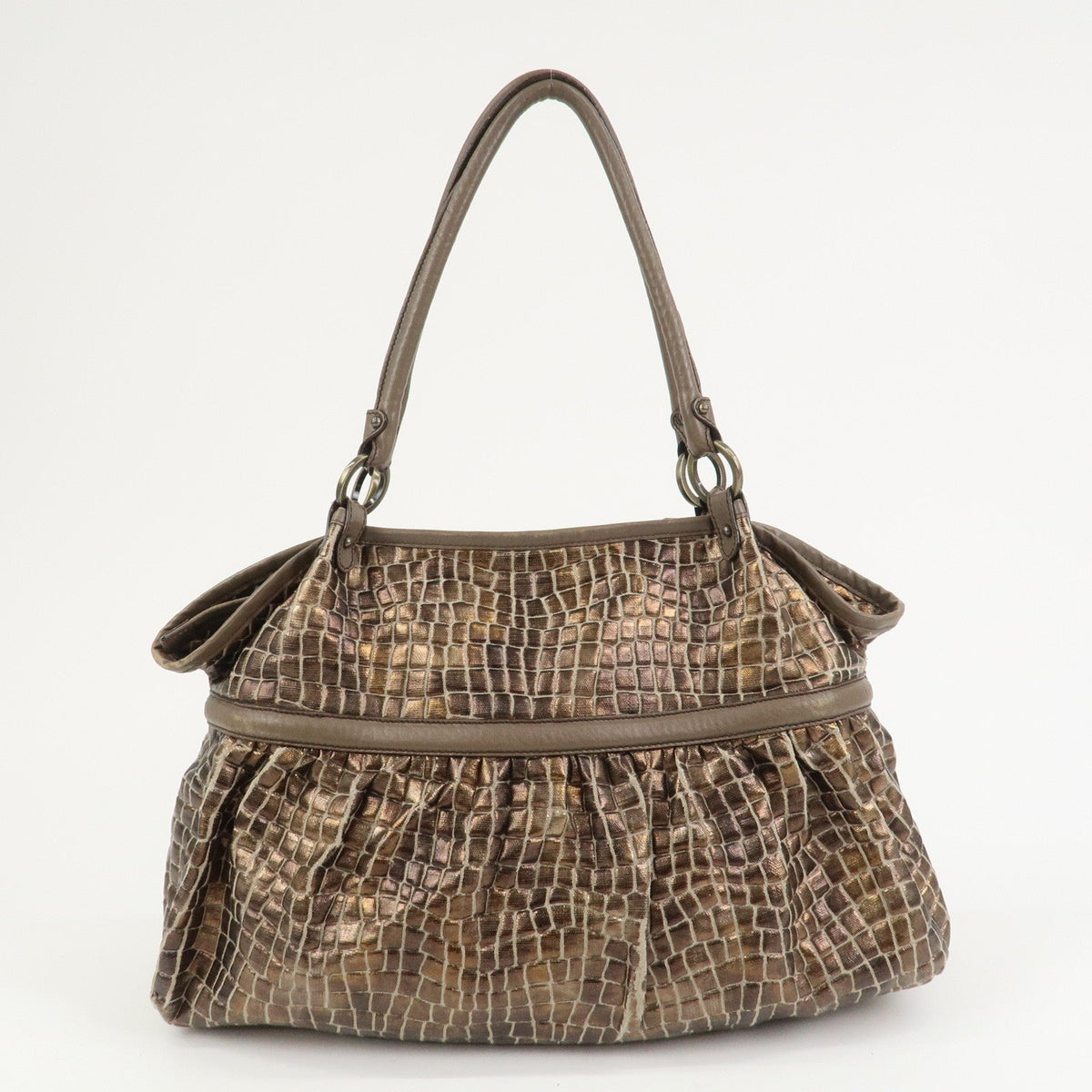 FENDI Embossed Leather Gathered Shoulder Bag Tote Bag Brown 8BH186 Rovelle Bags