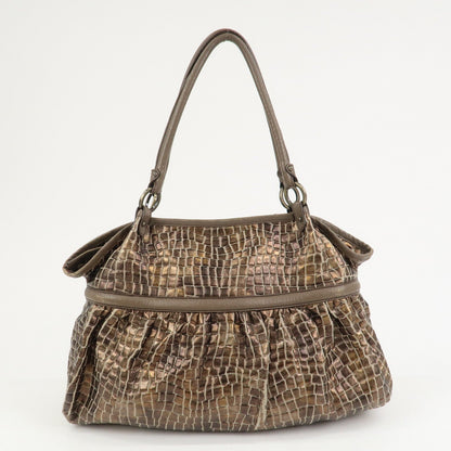 FENDI Embossed Leather Gathered Shoulder Bag Tote Bag Brown 8BH186 Rovelle Bags