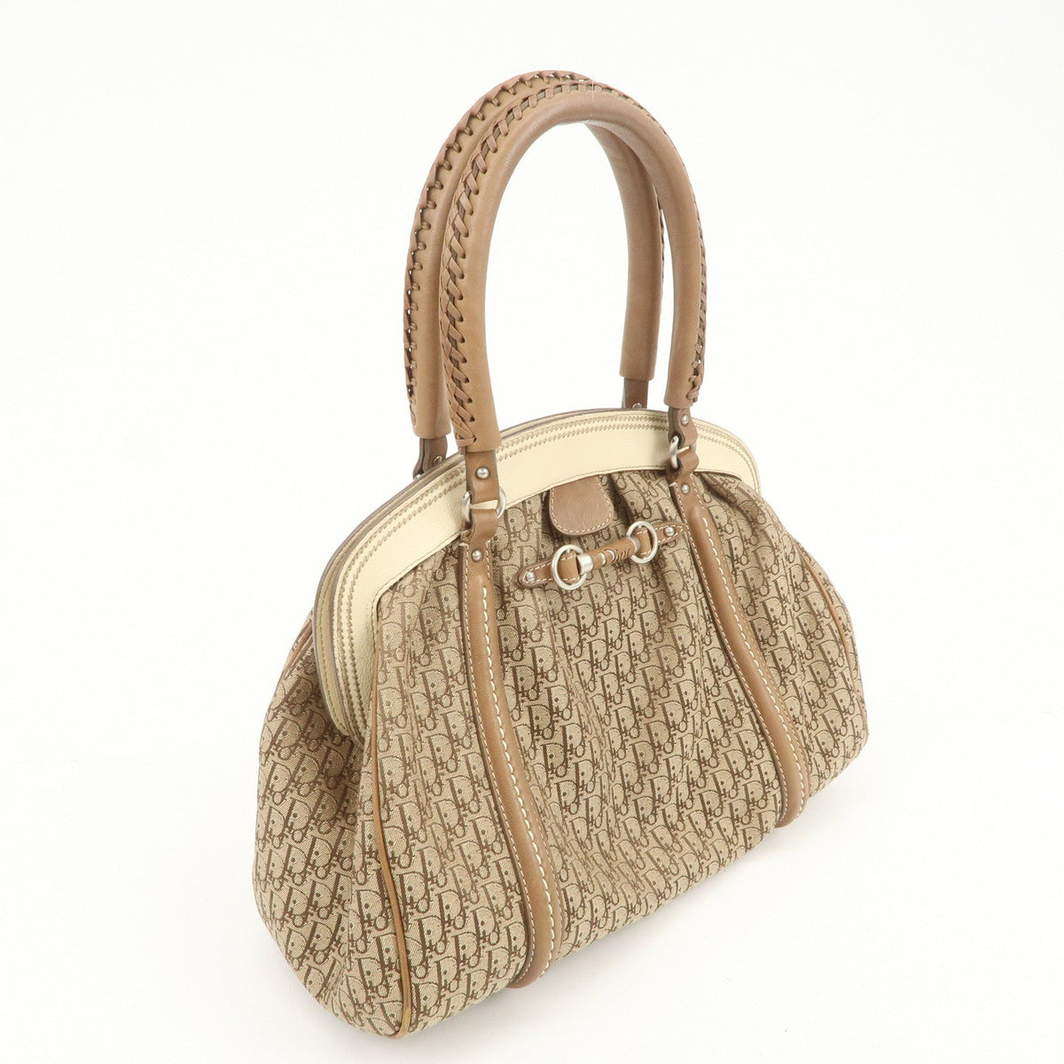 Christian Dior Trotter Canvas Leather Hand Bag Beige Ivory Rovelle Bags