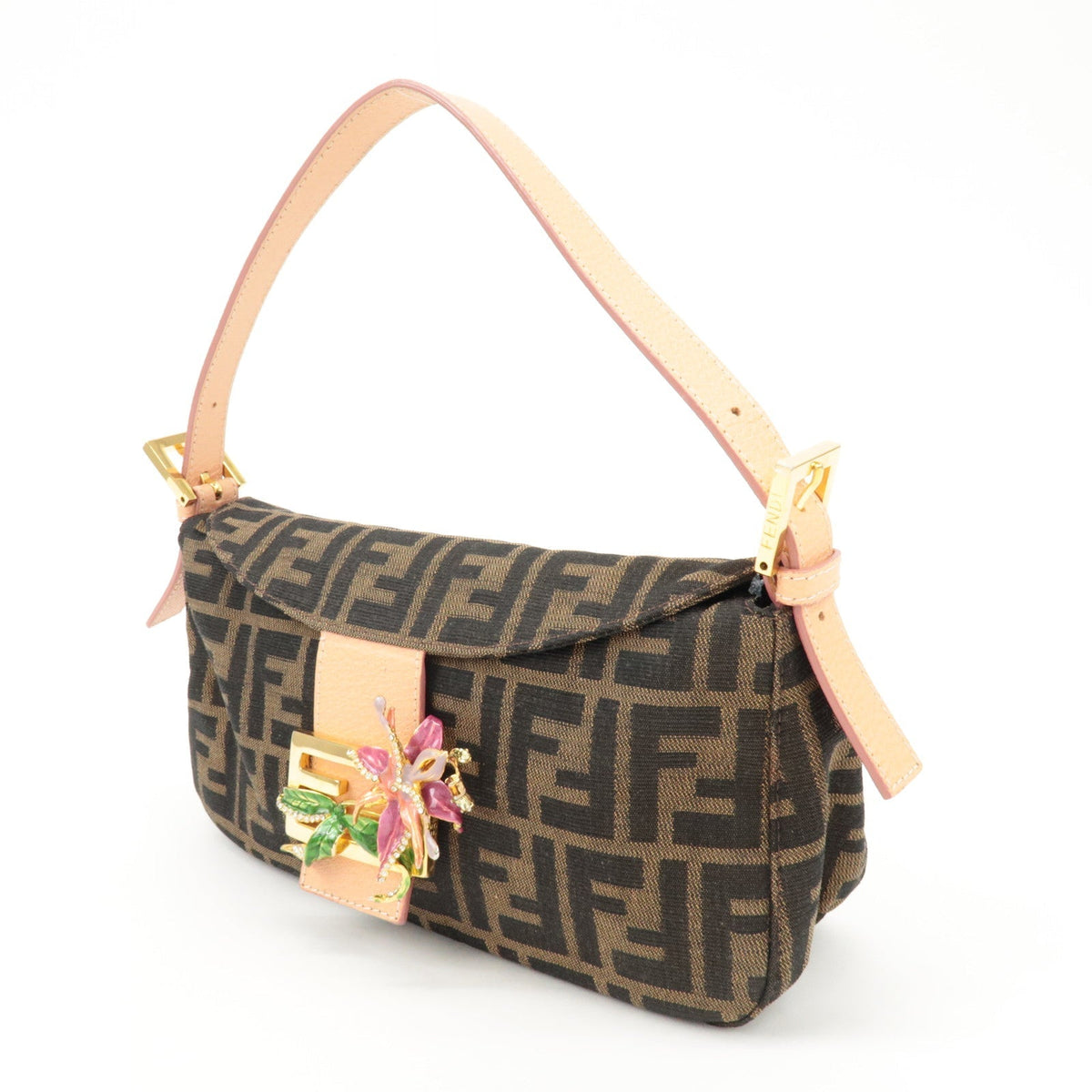FENDI Zucca Canvas Leather Shoulder Bag Brown Pink Beige 26725 Rovelle Bags