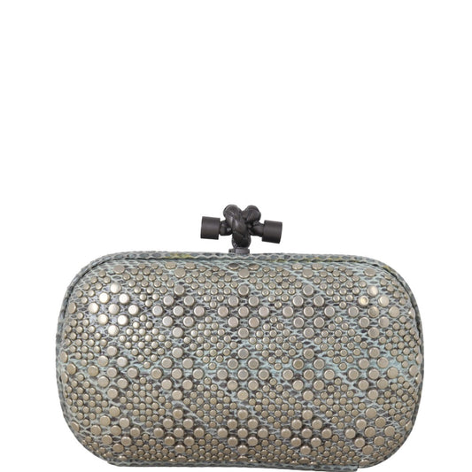 Bottega Veneta Knot Studded Python Trim Clutch