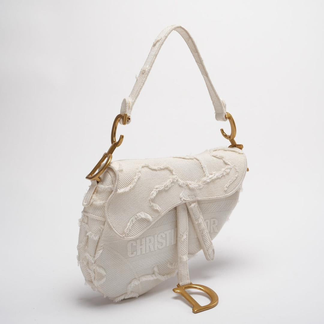 Dior Saddle Bag Camouflage White Canvas Medium Handbag With Gold Hardware 2020 Rovelle Bags