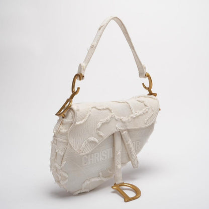 Dior Saddle Bag Camouflage White Canvas Medium Handbag With Gold Hardware 2020 Rovelle Bags