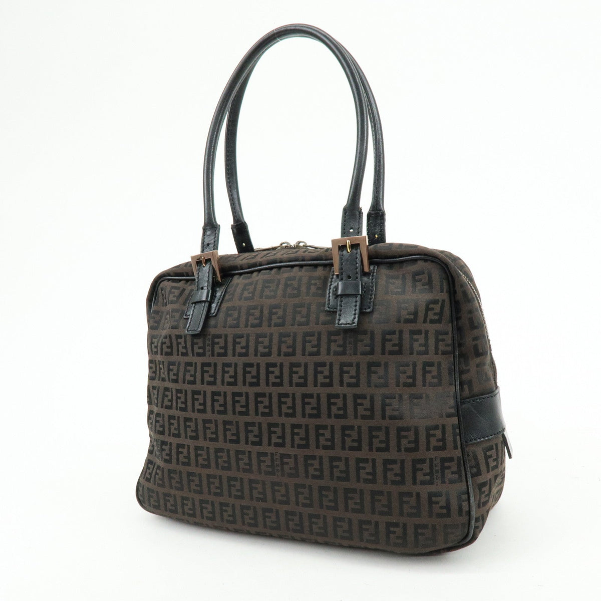 FENDI Zucchino Canvas Leather Hand Bag Boston Bag Brown 8BN005 Rovelle Bags
