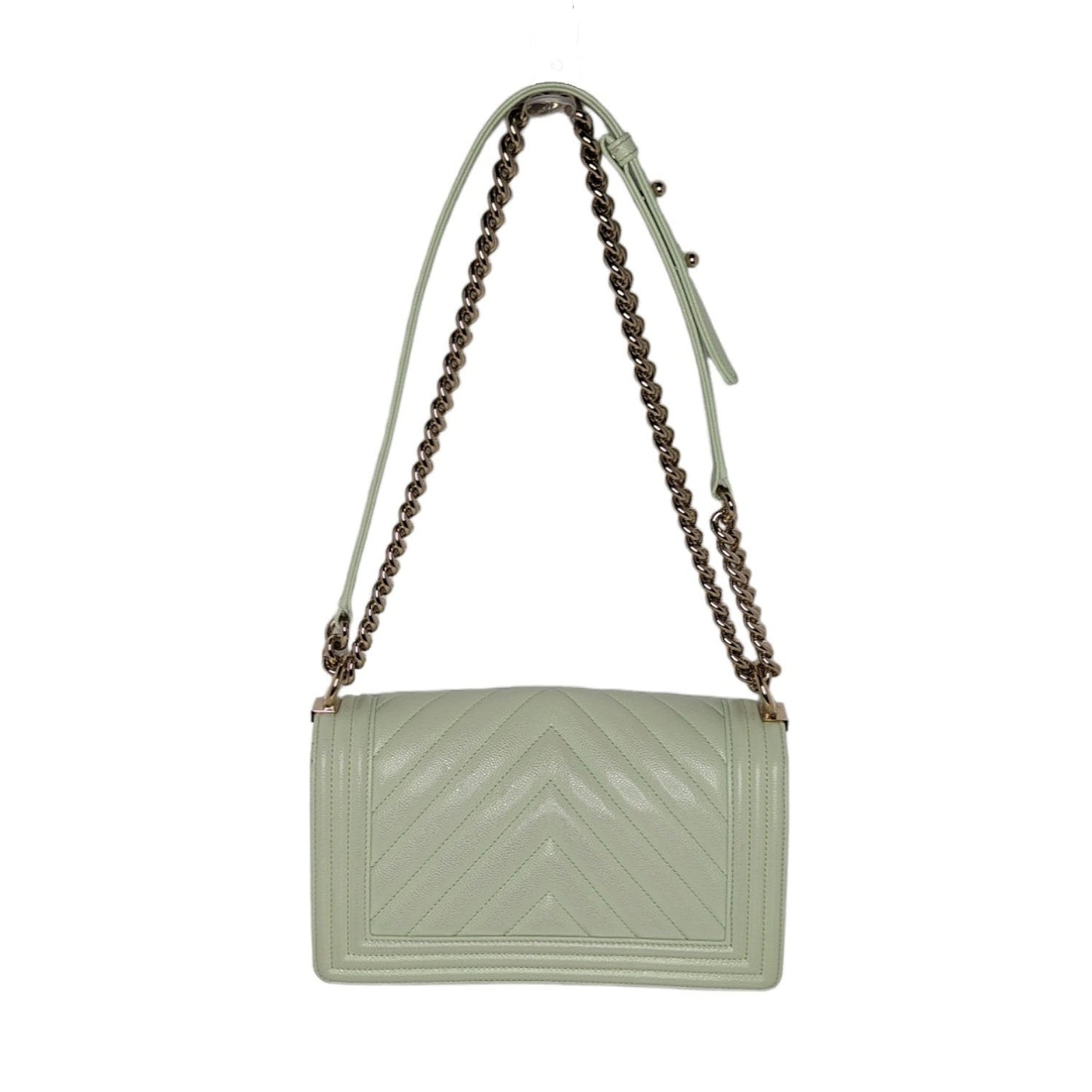 Chanel bag Caviar Chevron Quilted Medium Boy Flap Light Green Rovelle Bags