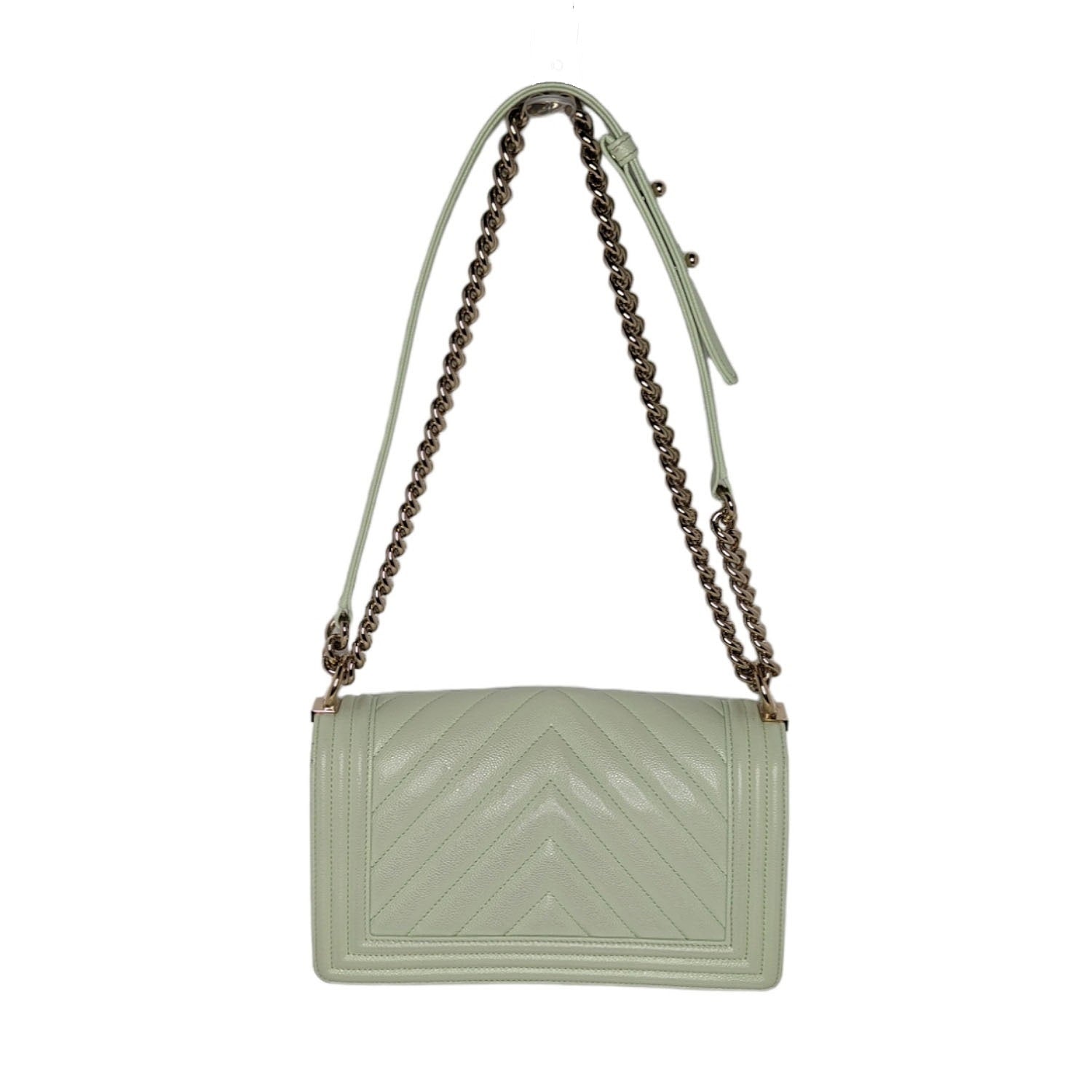 Chanel bag Caviar Chevron Quilted Medium Boy Flap Light Green Rovelle Bags