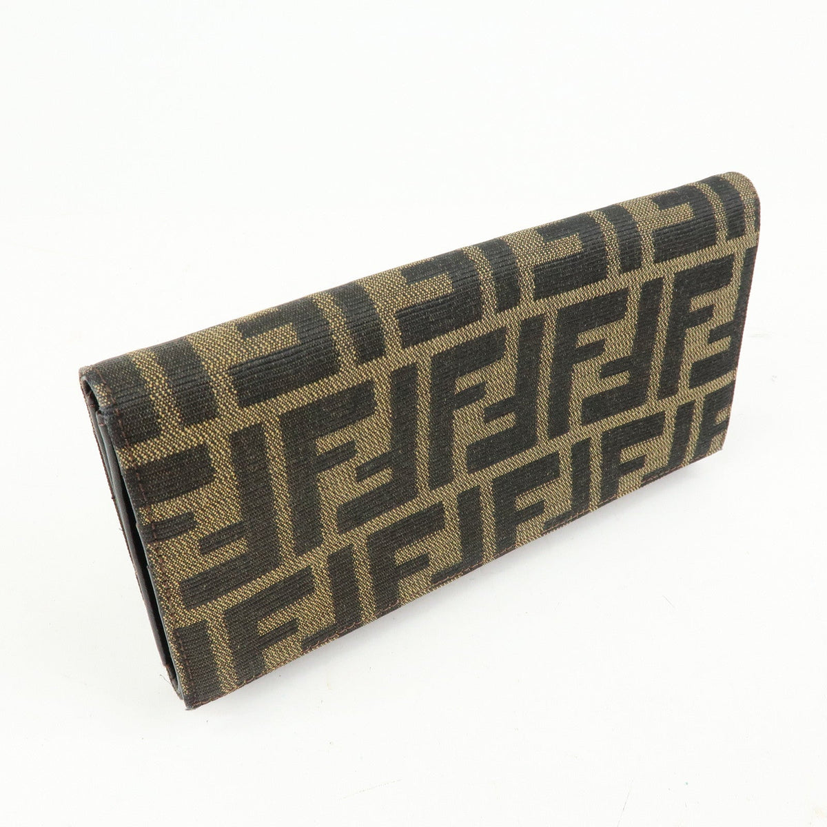 FENDI Zucca Canvas Leather Bi-Fold Long Wallet Black Brown 8M0000 Rovelle Bags