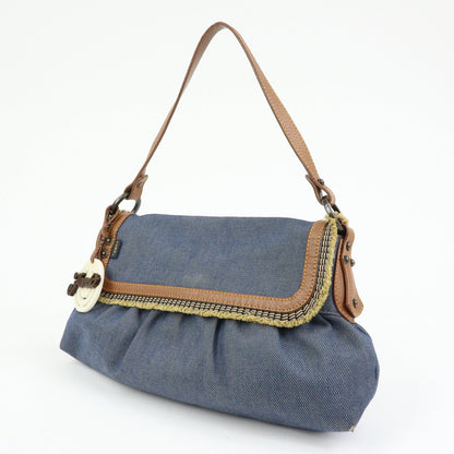 FENDI Denim Leather Shoulder Bag Hand Bag Indigo Brown 8BR445 Rovelle Bags