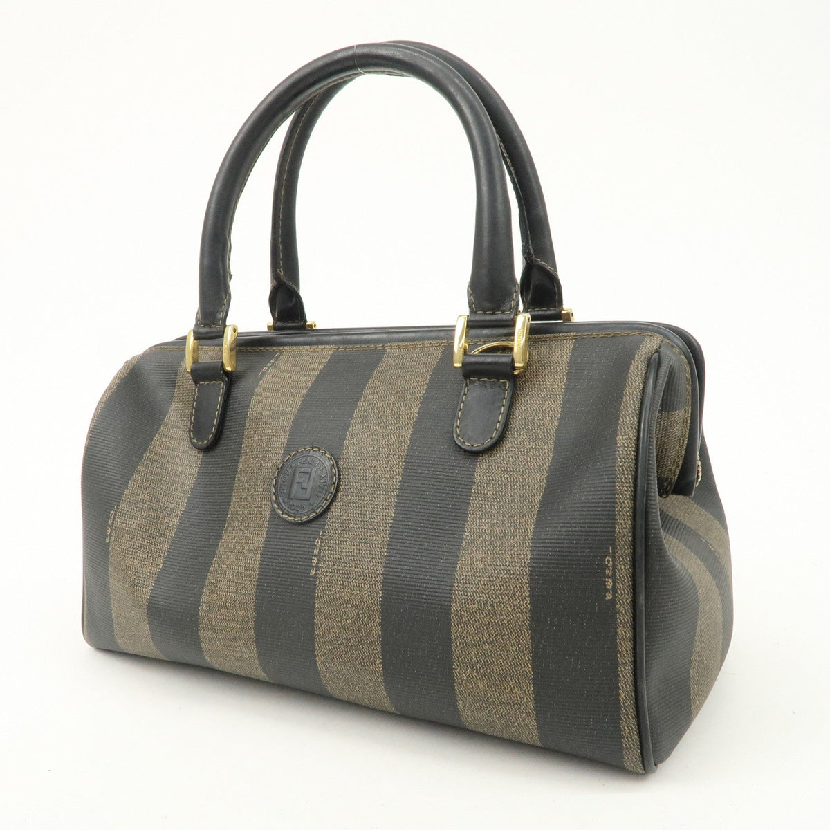 FENDI Pequin PVC Canvas Hand Bag Boston Bag Black Brown Rovelle Bags