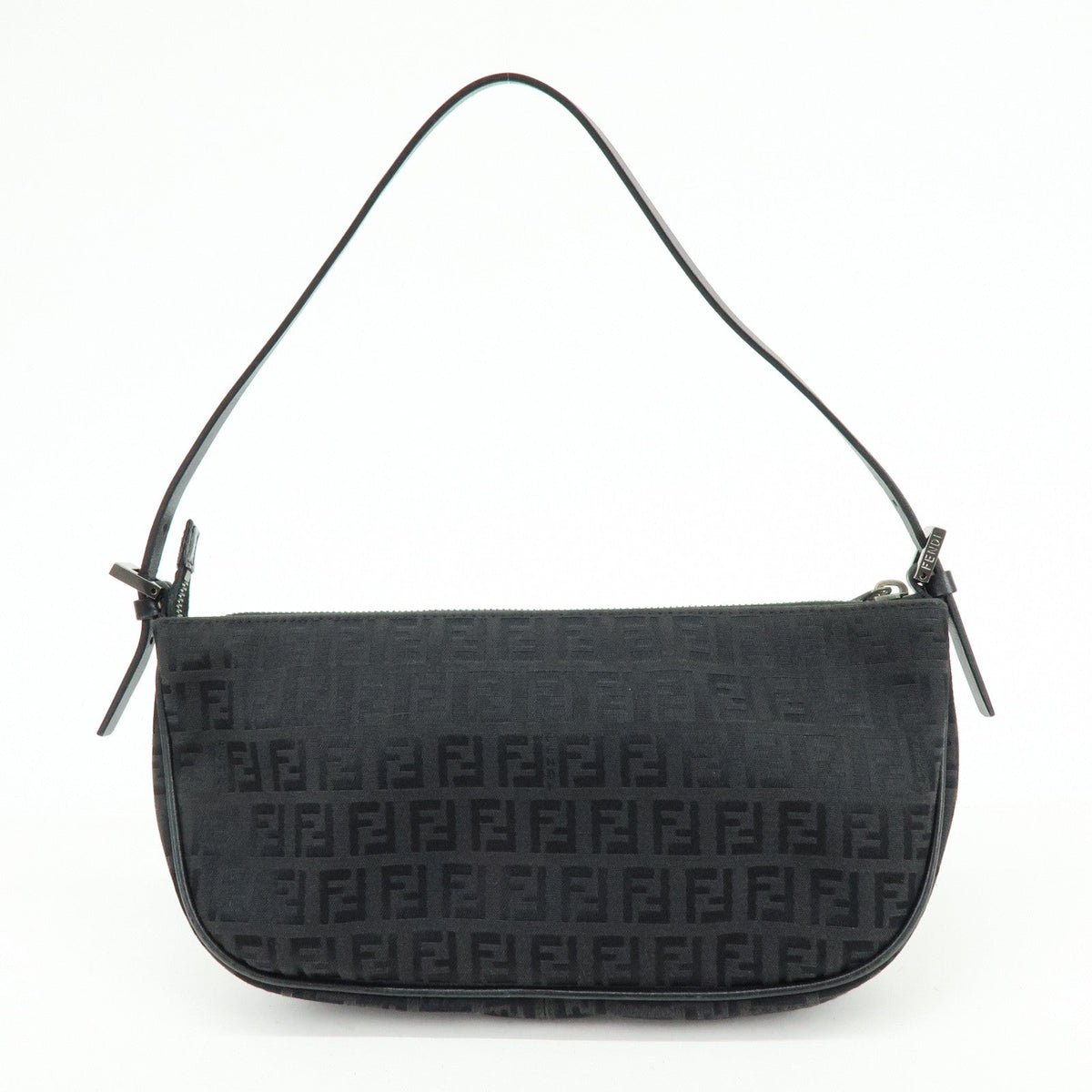FENDI Zucchino Canvas Leather Shoulder Bag Hand Bag Black Rovelle Bags
