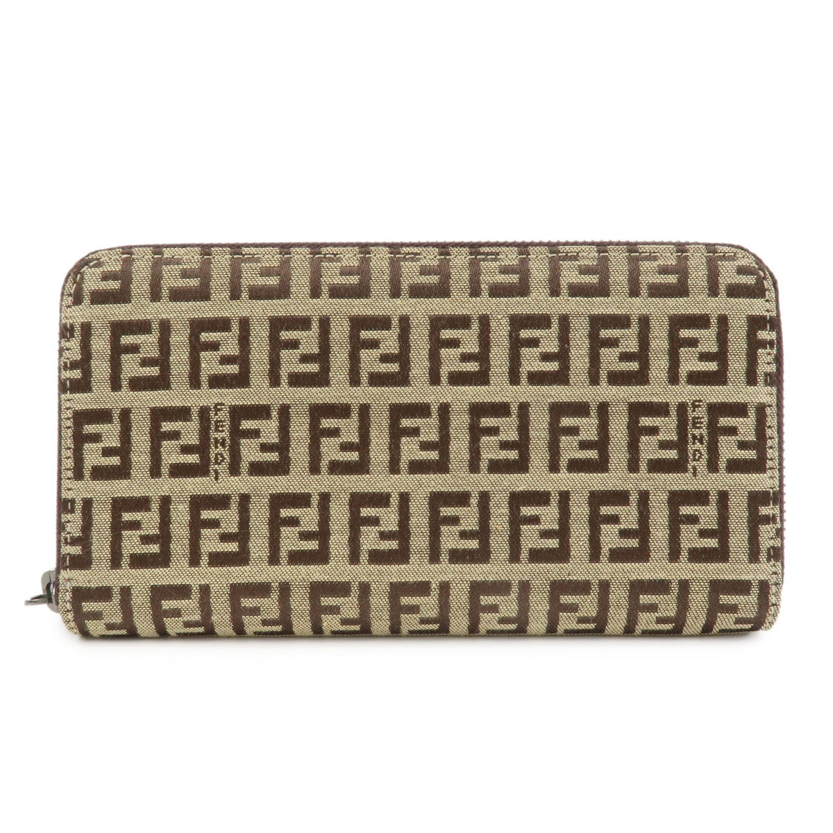 FENDI Zucchino Canvas Leather Round Zippy Long Wallet Brown 8M0024 Rovelle Bags