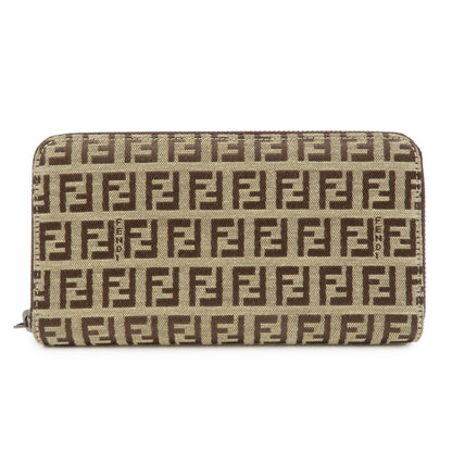 FENDI Zucchino Canvas Leather Round Zippy Long Wallet Brown 8M0024 Rovelle Bags