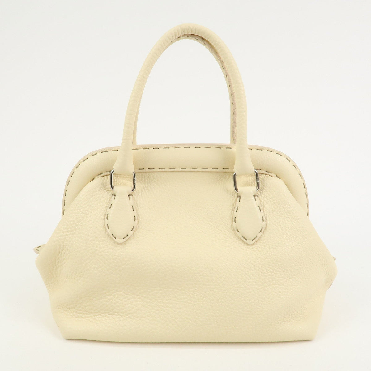 FENDI Selleria Leather Boston Bag Hand Bag Cream 8BN127 Rovelle Bags