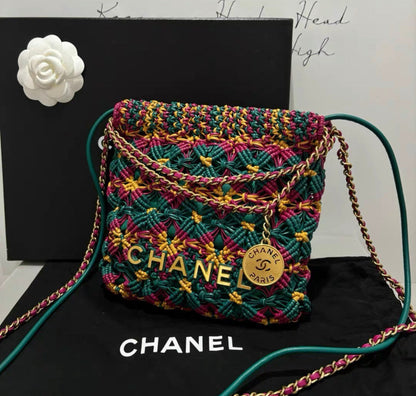 Chanel 23A Mini 22 Bag Multicolor Macrame Calfskin Gold Hardware Rovelle Bags