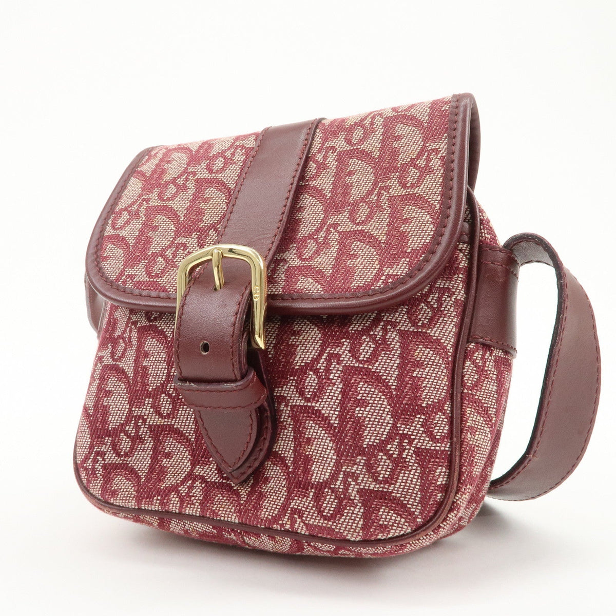 Christian Dior Trotter Jacquard Leather Shoulder Bag Burgundy Rovelle Bags