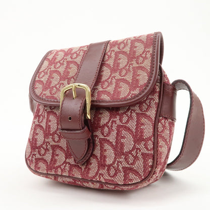 Christian Dior Trotter Jacquard Leather Shoulder Bag Burgundy Rovelle Bags
