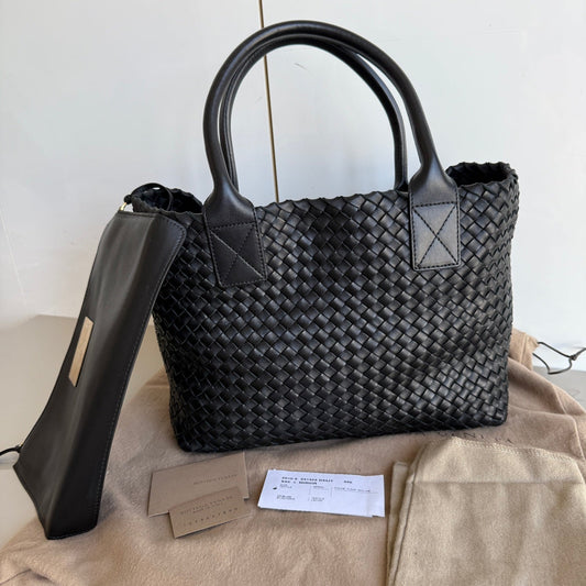 Bottega Veneta Cabat Small Intreccio Leather Tote Bag Black