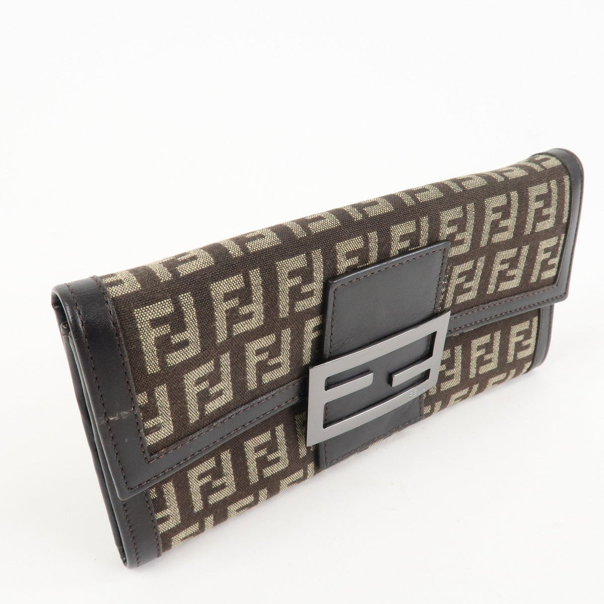 FENDI Zucchino Canvas Leather Bi-Fold Long Wallet Dark Brown 8M0021 Rovelle Bags