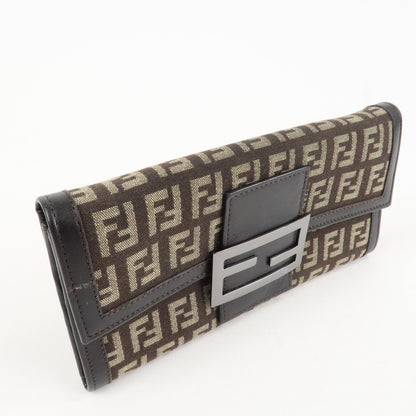FENDI Zucchino Canvas Leather Bi-Fold Long Wallet Dark Brown 8M0021 Rovelle Bags