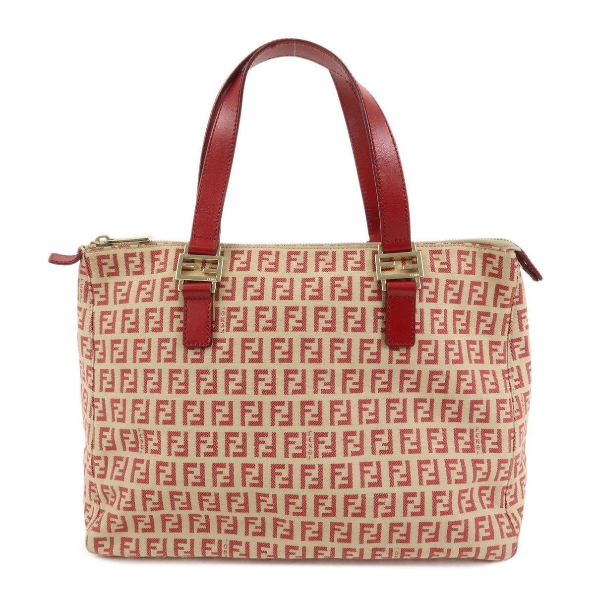 FENDI Zucchino Canvas Leather Tote Bag Hand Bag Beige Red 8BH134 Rovelle Bags