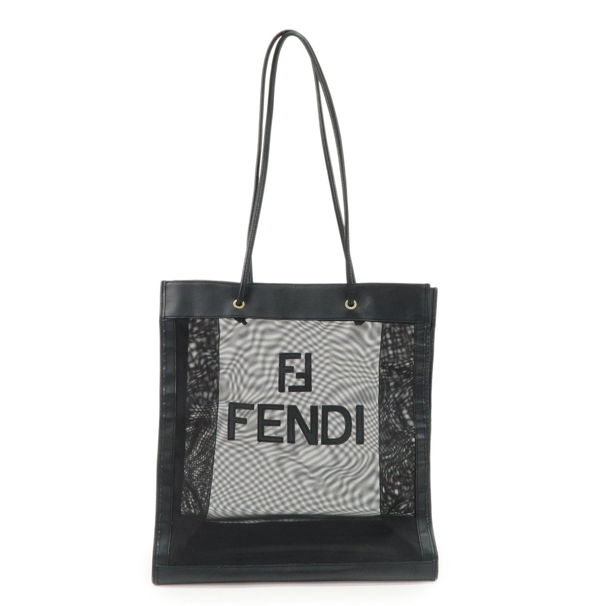 FENDI Mesh Leather Tote Bag Shoulder Bag Black Gold Hardware 259647 Rovelle Bags