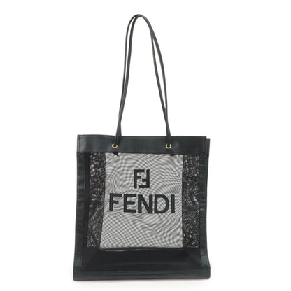 FENDI Mesh Leather Tote Bag Shoulder Bag Black Gold Hardware 259647 Rovelle Bags