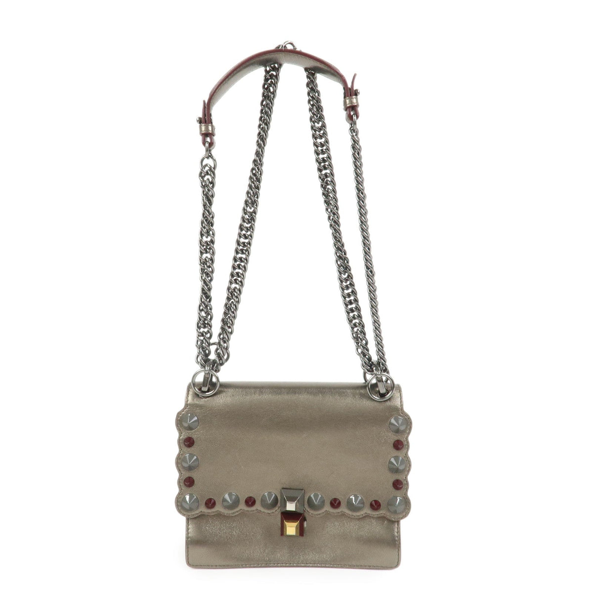 FENDI Mini Kan I Leather Chain Shoulder Bag Metallic Gray 8M0381 Rovelle Bags