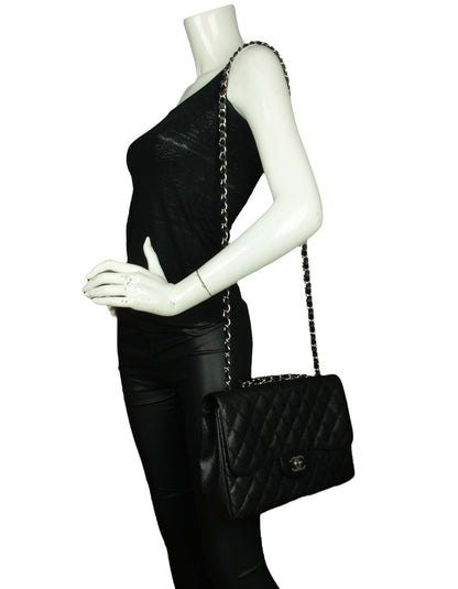 Chanel Black Caviar Leather Single Flap Jumbo Rovelle Bags