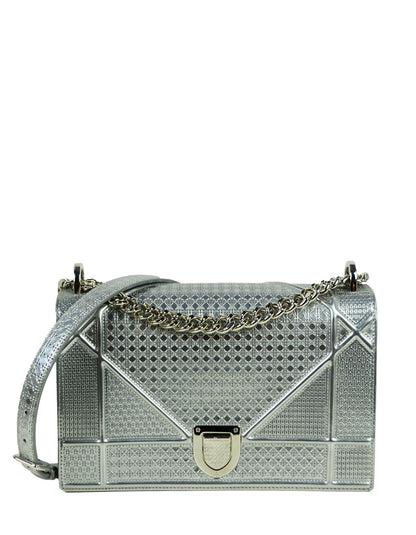 Christian Dior Silver Micro-Cannage Medium Diorama Flap Bag Rovelle Bags