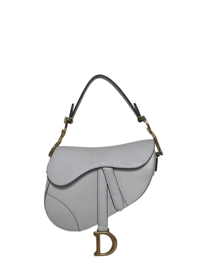 Dior White Grained Calfskin Leather Mini Saddle Bag Rovelle Bags