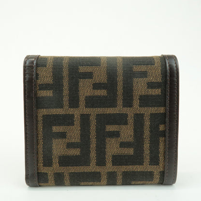 FENDI Zucca Leather Canvas Tri-fold Wallet Black Brown 30794 Rovelle Bags