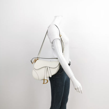 Dior Saddle Medium 2022 White Grained Leather Handbag with Leather Strap Rovelle Bags