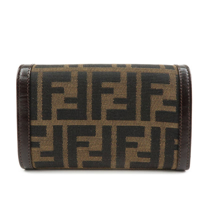 FENDI Zucca Canvas Leather Tri-fold Wallet Brown Black 31052 Rovelle Bags