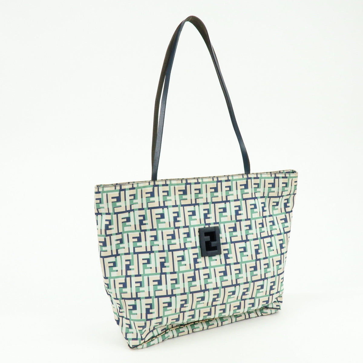 FENDI Zucca Nylon Leather Tote Bag Shoulder Bag Navy Green Rovelle Bags