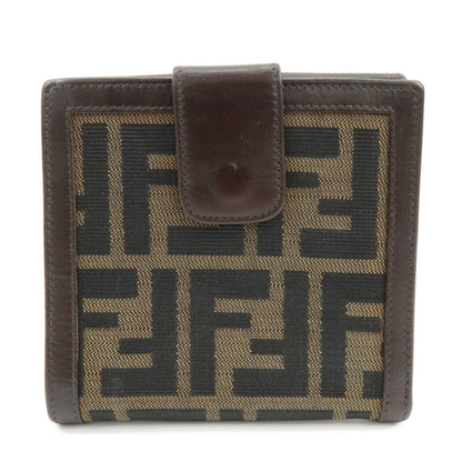 FENDI Zucca Canvas Leather Bi-fold Wallet Brown Black 01695 Rovelle Bags