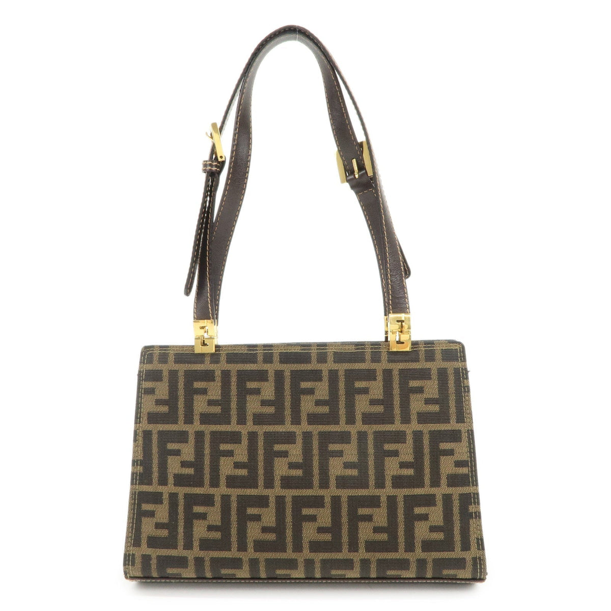 FENDI Zucca Canvas Leather Shoulder Bag Hand Bag Brown Black Rovelle Bags