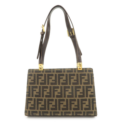 FENDI Zucca Canvas Leather Shoulder Bag Hand Bag Brown Black Rovelle Bags