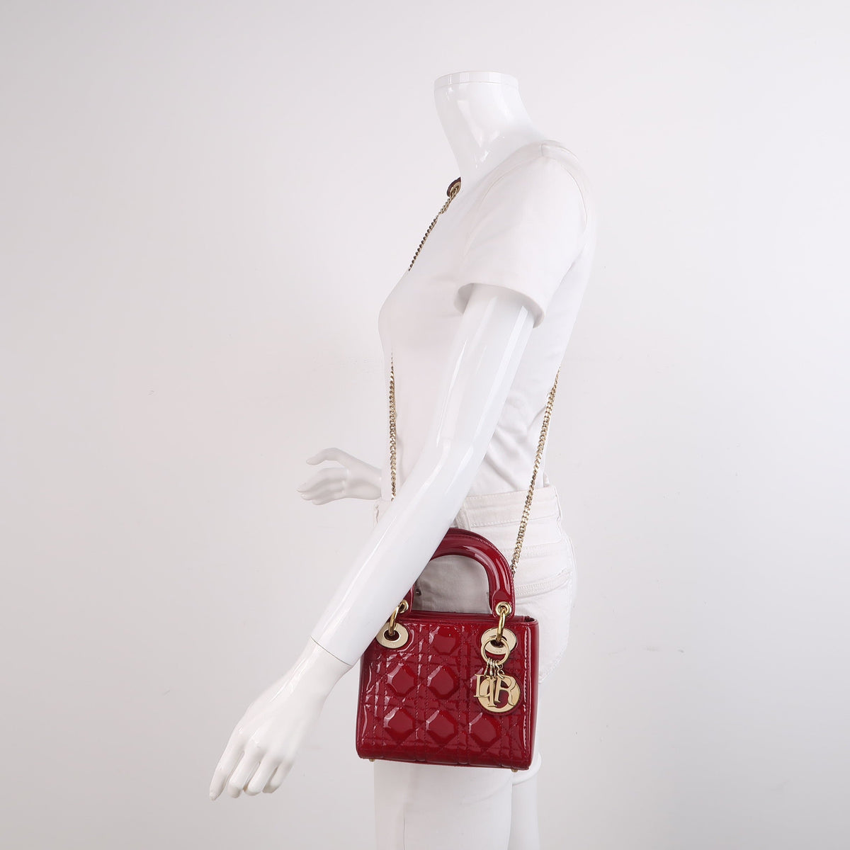 Lady Dior Mini Handbag Burgundy Red Patent Leather Gold-tone Chain Strap 2020 Suede Interior Rovelle Bags