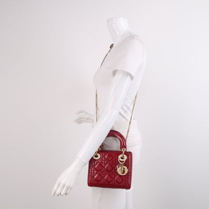 Lady Dior Mini Handbag Burgundy Red Patent Leather Gold-tone Chain Strap 2020 Suede Interior Rovelle Bags