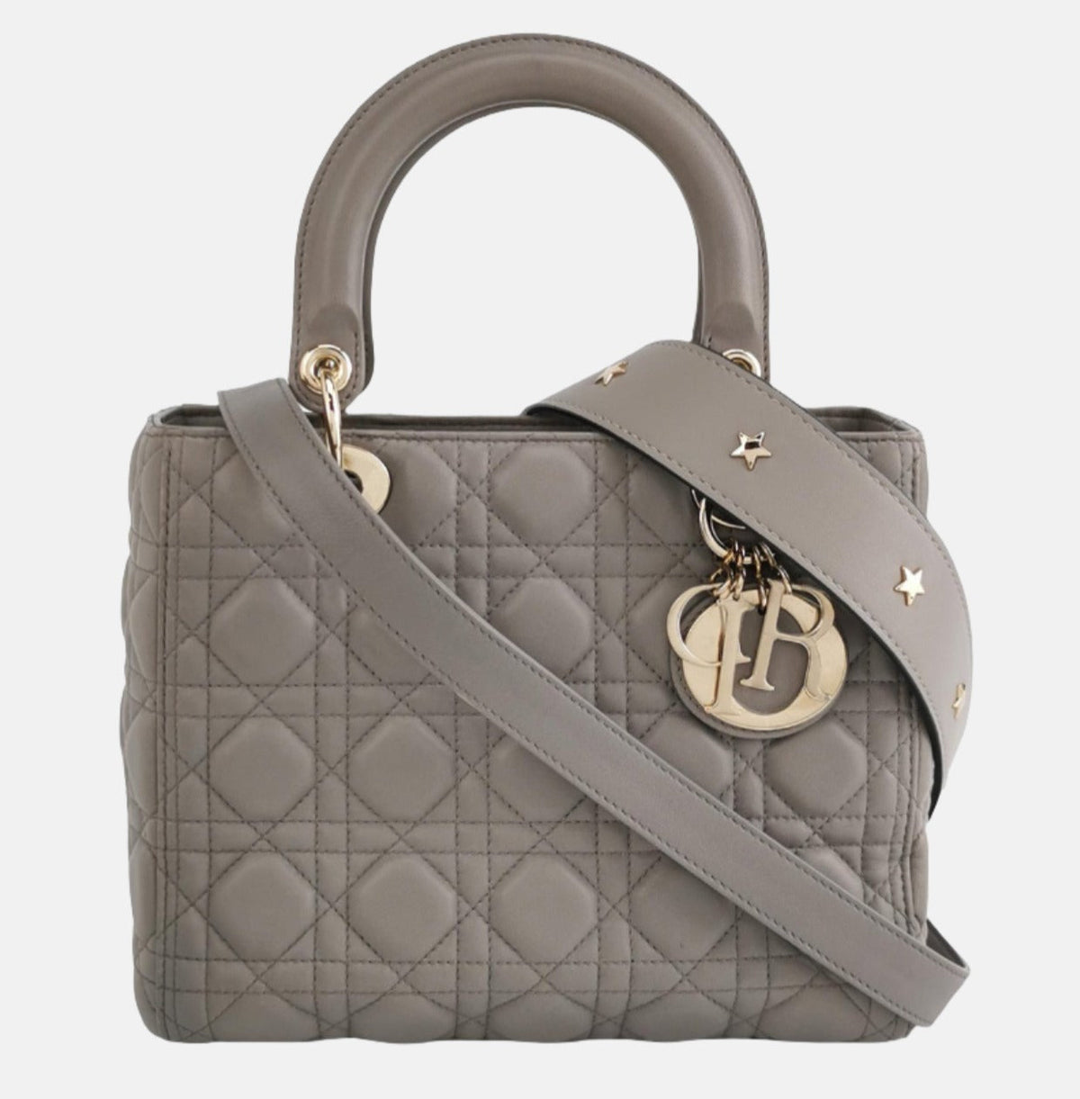 Lady Dior Grey Medium Lambskin Cannage Leather Handbag ABC Strap Rovelle Bags
