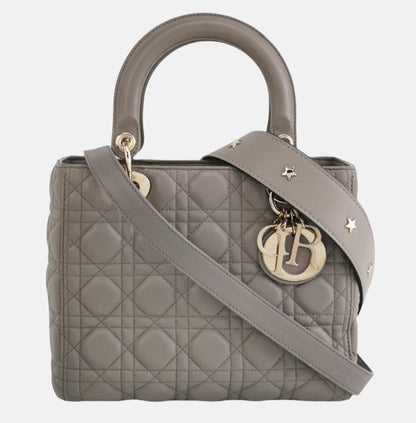 Lady Dior Grey Medium Lambskin Cannage Leather Handbag ABC Strap Rovelle Bags