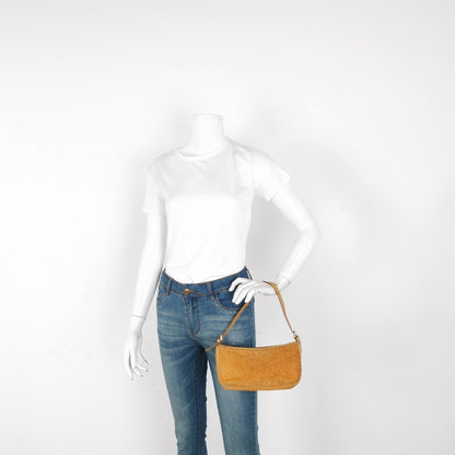 Celine Pochette Clutch Baguette Shoulder Bag Pumpkin Caramel Brown Suede Leather