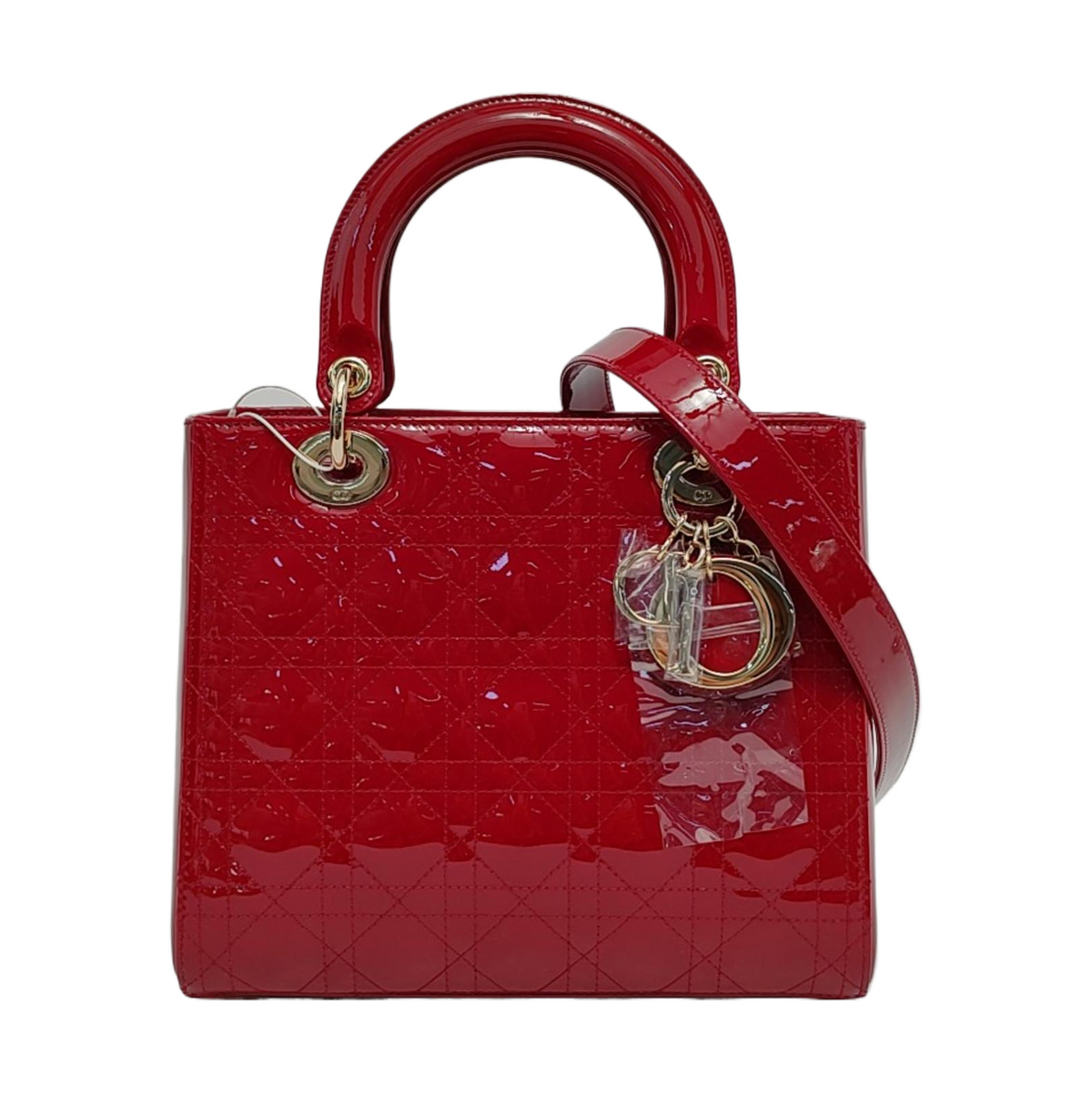 Lady Dior 2020 Medium Red Burgundy Patent Leather Handbag Gold Hardware Rovelle Bags