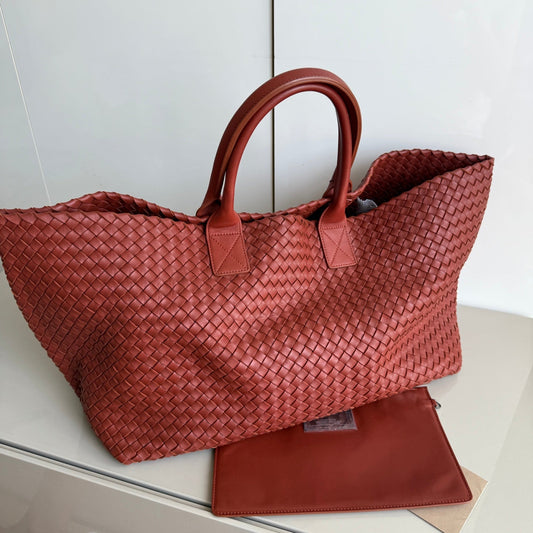 Bottega Veneta Cabat Maxi Intreccio Leather Tote Bag Brick Red 50cm
