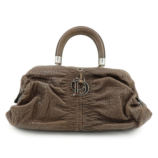 Christian Dior Embossed Gathered Leather Boston Bag Hand Bag Brown Rovelle Bags